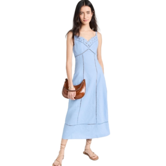 Madewell powder blue Sweetheart Midi Dress in Linen-Cotton Blend NWT, Sz 10 - Picture 1 of 11